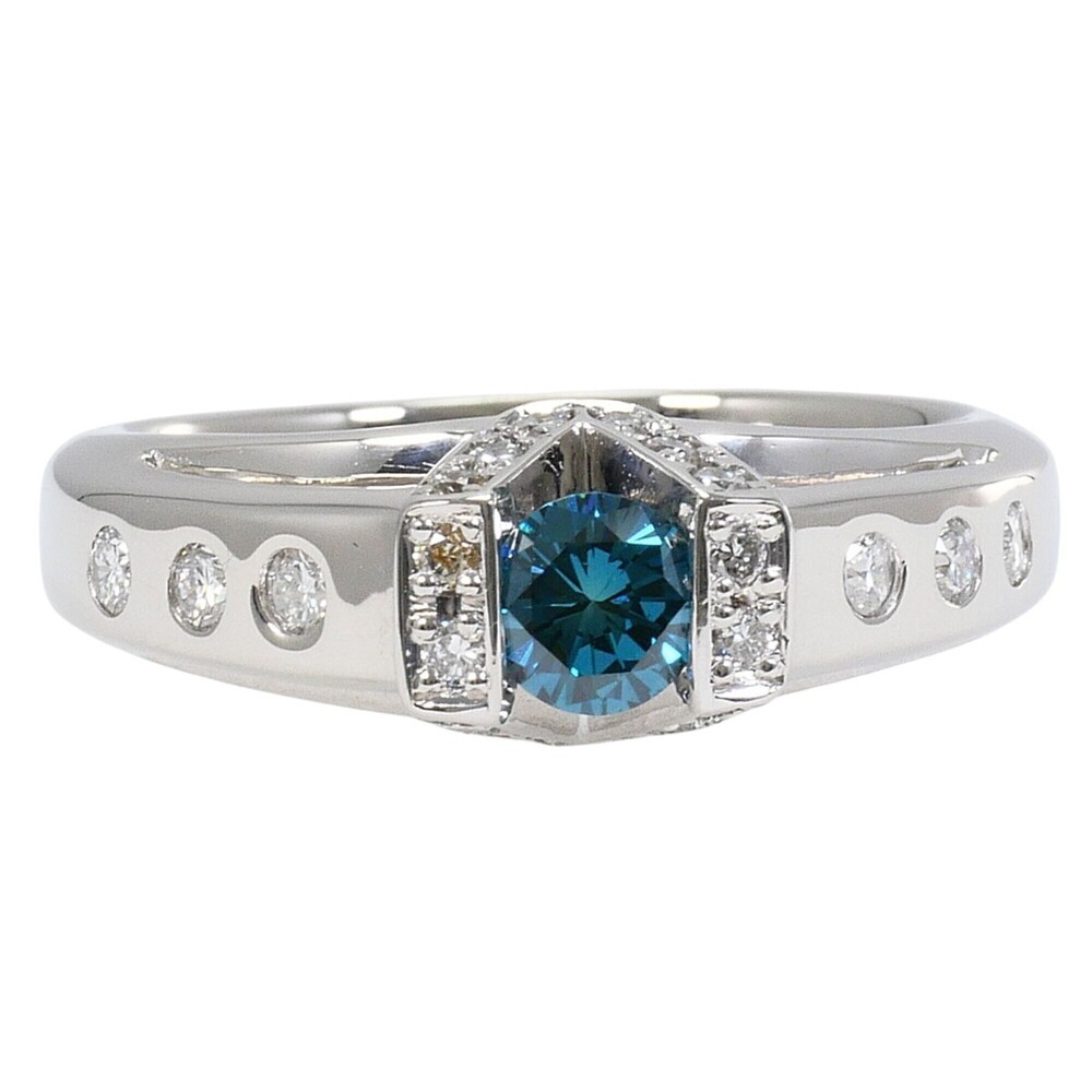 PT900 Platinum Ring, 1 Blue Diamond (Treated) 0.329ct, 0.31ct VS2, Total Weig...